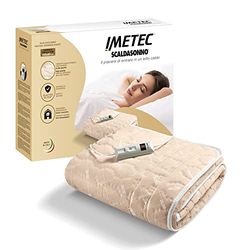 Imetec - Verwarmingsmat – bedwarmer voor tweepersoonsbed 150 x 80 cm – 2 bedieningselementen met 2 temperaturen, gewatteerde stof, handwas en machinewas op 30 °C – Made in Italy