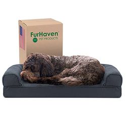 FurHaven Cama Estilo sofá de Espuma de Gel refrescante para Mascotas, para Perros y Gatos, Acolchada, con Funda extraíble Lavable, Color Gris Hierro (Iron Gray), Mediana