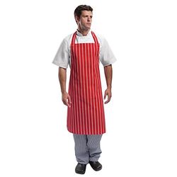 Whites Chefs Clothing A532 Bib Apron with Red and White Stripe, 28" Width, 38" Length