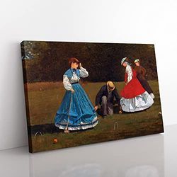 Winslow Homer Croquet Classic Painting Canvas Wall Art Print Ready to Hang, Framed Picture for Living Room Bedroom Home Office Décor, 60x40 cm (24x16 Inch)