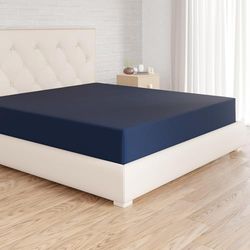 Amazon Basics Lençol-capa ajustável, 200 x 200 x 30 cm, de poliéster de microfibra, azul-marinho