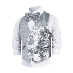 Dress Up America Gilet À Paillettes Avec Nœud Papillon - Gilet Scintillant Pour Garçons - Gilet De Fête Costumée Pour Enfants - Gilet À Paillettes Pour Garçons