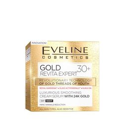 Eveline Cosmetics Gold Revita Expert Wygładzający krem-serum z 24K złotem, na dzień i na noc, 30+, 50 ml