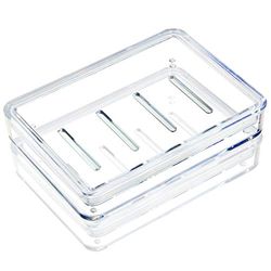 Youngever 4 Stuks Plastic Zeephouders, Zeepbakje, Antislip Aftappen Zeepdoos, Transparant Zeepreservoir, Zeep Saver