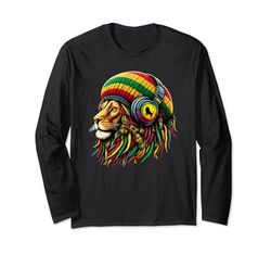 Rasta Reggae Music Cuffie Giamaicano Lion Of Judah Wild Maglia a Manica