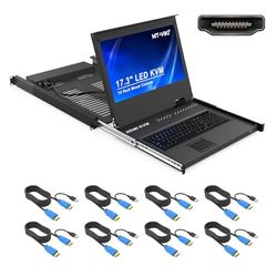 MT-VIKI Rackmount KVM Switch Console HDMI con monitor de 17 pulgadas 8 puertos KVM consola con pantalla LCD de 17 pulgadas Touchpad Teclado Rieles Hotkey OSD DVI Cable