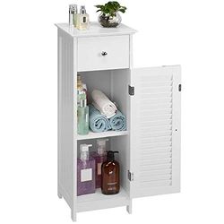 BAKAJI Mobile a Colonna per Bagno con Anta Cassetto e 2 Ripiani Interni Mobiletto Armadietto in Legno MDF Colore Bianco Dimensione 32 x 30 x 87 cm
