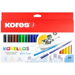KORES - Korellos - Felt Tip Pens - 24 Coloured Felt Pens - Washable, Conic Tip, Long-Lasting - School Supplies, Back to School Supplies, Colouring Felt Tip Pens - Set of 24 in Assorted Colours