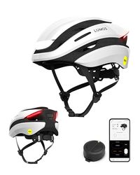 Lumos Ultra Smart Helm | Fietshelm | led-verlichting voor en achter | Richtingaanwijzers | Remlichten | Bluetooth aangesloten | Volwassene: Dames, heren (Jet White, maat: M-L)