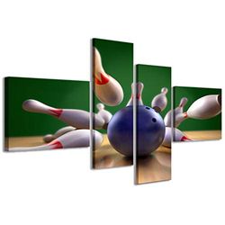 Kunstdruk op canvas, strepen bowling-schild moderne afbeeldingen van 4 panelen, klaar om op te hangen, 160 x 70 cm