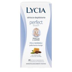 Lycia - Strisce Depilatorie Gambe e Braccia, Perfect Touch, Con cera d’api e olio di jojoba, Formula in GEL pronte all’uso, 20 Strisce