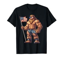 Bigfoot USA Flag Sunglass Patriotic Sasquatch 4th of July Maglietta