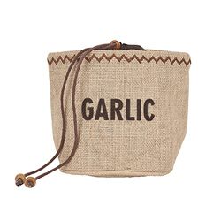 Natural Elements Eco Garlic Storage Bag with Drawstring, Jute / 100% Cotton, Black