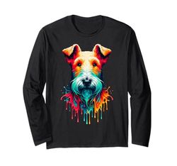 Dripping Paint Art Wire Fox Terrier Manga Larga