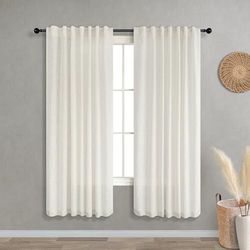 KOUFALL 72 Inch Curtains Long for Living Room 2 Panels Set,Sheer Linen Semi Light Filtering Window Drapes 72 Inch Length for Bedroom Dining Room,52 in Wide,Cream Beige