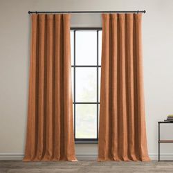 HPD Half Price Drapes Faux Linen Room Darkening Curtains - 96 Inches Long Luxury Linen Curtains for Bedroom & Living Room (1 Panel), 50W X 96L, Desert Orange