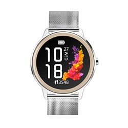 Sekonda Flex smartwatch voor dames, 42 mm, met hartslag- en slaapmonitor, dagelijkse activiteit, sport, muziek, weer- en berichtfuncties, met mesh-band, Zilver/Rose Goud, Adjustable, Zilveren Geval