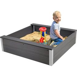 dobar® Caja de Arena de WPC Resistente a la Intemperie – Caja de Arena para Jugar para el jardín – 115 x 115 x 30 cm – Antracita