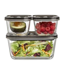 Caso VacuBoxx Eco Set, 3 Stackable Glass Containers, Includes Vacuum Hose & Adapter, Integrated Date Setting, BPA Free