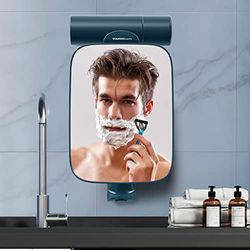 TOUCHBeauty 3 x Duschspiegel zum Rasieren mit Rasiererhalter, Heldhand & 360 Grad drehbar, größere Größe 27,9 cm, blaues Badezimmer-Zubehör für Herren