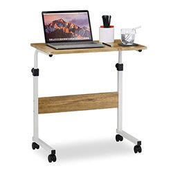 Relaxdays laptoptafel verstelbaar, HxBxD: 65-82 x 60 x 40 cm, computertafel op wielen, houtlook, bruin-wit