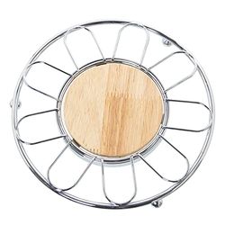 DRW Dessous de Plat Rond en métal avec Centre chromé et Naturel 20 x 2 cm, Bois 10 cm, estandar
