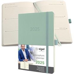 SIGEL C2538 Conceptum Agenda settimanale 2025, circa A5, verde, copertina flessibile, 2 pagine = 1 settimana, 192 pagine