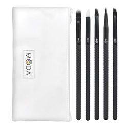 Moda Royal & Langnickel Pro Juego de pinceles de maquillaje con bolsa, incluye corrector, Glam Topper, Wisp, delineador de punta y pinceles en ángulo, negro, BMX-GE6