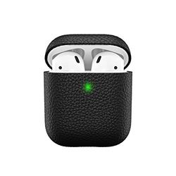 Keybudz Artisan läderfodral för Apple AirPods fodral, fodral, äkta läder, hörlurar tillbehör laddningsfodral, svart