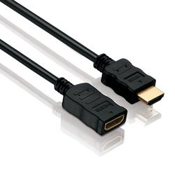HDSupply HC005-020E High Speed HDMI-verlenging met Ethernet, HDMI-A-stekker (19-polig) naar HDMI-A-aansluiting (19-polig), vergulde contacten, 2,0m, zwart