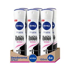 NIVEA Black & White Original Desodorante Spray, 6 embalagens de 150 ml