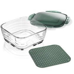 Genius Nicer Dicer Chef A27054 - Cuenco de Cristal Grande con Tapa y Alfombrilla de Silicona, Apto para Horno, Horno y congelador, Cristal, 2800 ml
