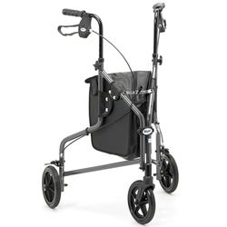 Days Lightweight Tri Wheel Walker Rollator – Aluminium Mobility Walker with Adjustable Height and Brakes – Foldable Walking Frame with Carry Bag – Mobility Aid for Elderly – Quartz