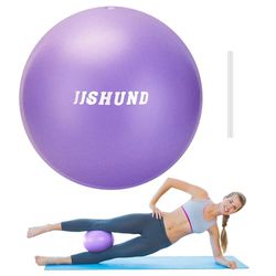 jjshund Pilatesbal, 25 cm, kleine oefenbal, mini-yogabal, gymnastiekbal voor thuis, pilates, yoga, balans, core training, stabiliteit, stretching met opblaasrietje (paars)