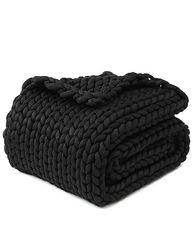 YNM Manta Original Tejida a Mano, Suave, Transpirable y portátil, de Punto Grueso, de Peso Medio, para sofá, Cama y más, Elegante Pieza de decoración para el hogar (Negro, 100 x 130 cm)
