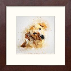 Lumartos, Goldie Contemporary Home Decor Wall Art Watercolour Print, Mahogany Frame, 14 x 14 Inches