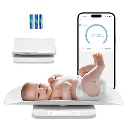 VEVOR Báscula para Bebés Inteligente con Bluetooth 2 en 1 para Pesar Bebés con Bandeja Desmontable, Función de Retención y Tara, 5 Unidades para Niños y Mascotas(3 Pilas Incluidas), 605 x 325 x 75 mm
