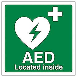 V Safety AED Located Inside - 150mm x 150mm - Window Sticker