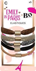 Emily in Paris x Bo Paris – Shiny Hair Elastics x5 – Glitter Effect – Gold, Bronze, Black, Silver, Copper – Glamorous Hairdressing Accessory – Chic Evening Look – Pack of 1