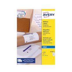 AVERY Zweckform J8160-25 adresetiketten, 525 etiketten, 63,5 x 38,1 mm op A4, bedrukbaar, zelfklevend, voor DIN B6/C6 enveloppen, mat papier, inkjetprinter, 25 vellen, wit