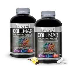 DRASANVI | COLLMAR Colágeno Marino Hidrolizado con Ácido Hialurónico, Magnesio, Vitamina C natural | para cartílagos, huesos y piel | Alta dosis 3.900 mg/día | 2 x 180 comp = 60 días | Sabor Vainilla