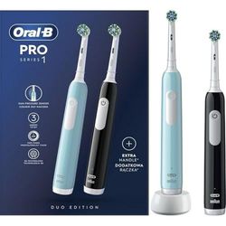 Oral-B Pro Série 1 Brosse à Dents Électrique, Ensemble de 2, Fabriqué en Technologie Braun, 2 Têtes De Brosse À Dents, Bleu et Noir