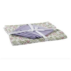 DKD Home Decor Tablecloth and Napkins Cotton White Green (150 x 150 x 0.5 cm) (36 x 35 x 0.5 cm)