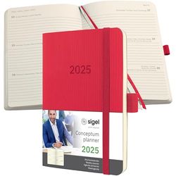 SIGEL C2535 Conceptum Weekly Planner 2025, Approx. A6, red, softcover, 2 Pages = 1 Week, 176 Pages