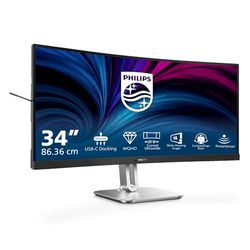 Philips 34B2U5600C - Moniteur incurvé WQHD 34 Pouces, réglable en Hauteur (3440x1440, 120Hz, HDMI, DisplayPort, USB-C (100W PD), RJ45, Hub USB) Gris foncé