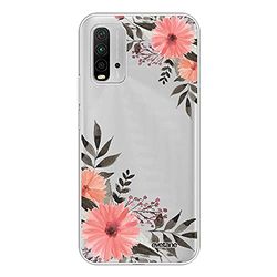 Evetane - Siliconen hoesje compatibel met Xiaomi Redmi 9T – rondom bescherming 360, dun en transparant – voor- en achterkant beschermhoes – hoge sterkte – roze bloemen