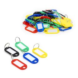 WAYTEX 931637 - Lote de 50 llaveros, etiquetas de plástico, anillo de metal, escritura posible en etiqueta para llaves, identificación, equipaje o animales, en 5 colores surtidos