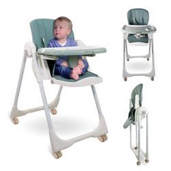 Mobiclinic®, High Chair for Baby, Evolutive, Extra Folding, Convertible into high Chair, Simba, 5-Point Harness, Wheels with Brakes, Double Removable Tray, Washable and Removable Fabric, Adjustable