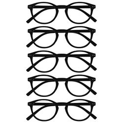 OPULIZE Zen Reading Glasses 5 Pack Cool Round Frame Spring Hinges Scratch Resistant Matt Black Mens Womens RRRRR24-1 +2.00