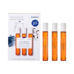Korres greek scener Eau de Toilette reseset unisex, grekiskt roll-On doftset av Kyma, Lefko och Avgoustos, set med resestorlekar, vegan, 3 x 10 ml